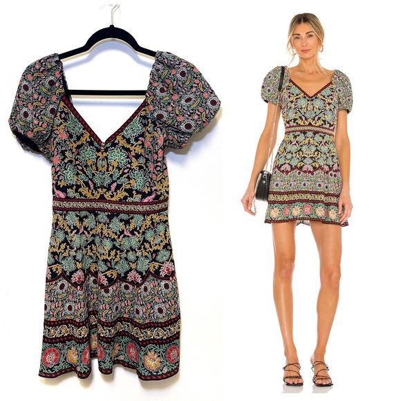 Alice + Olivia Dresses & Skirts - NWT Alice + Olivia Dana Puff Sleeve Flare Dress in Flower Pot - Mini Dress